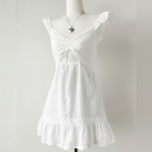 Women’s Live to be Spoiled white eyelet mini dress cut out and flutter sleeves